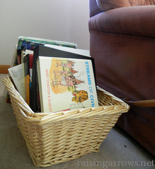 moms basket Quick and simple homeschool organization methods that work well for the large family household (and small spaces) without a lot of time, effort, and money.